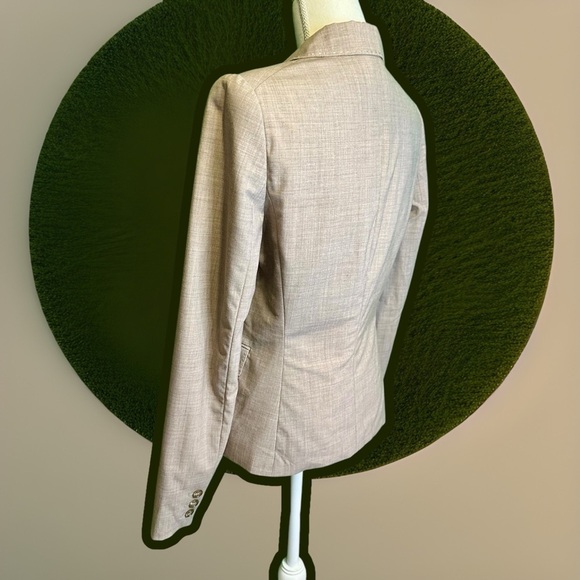 Saks Fifth Avenue Collection Heathered Tan Wool Whipstitch Trim Blazer Size 8 - Picture 6 of 15